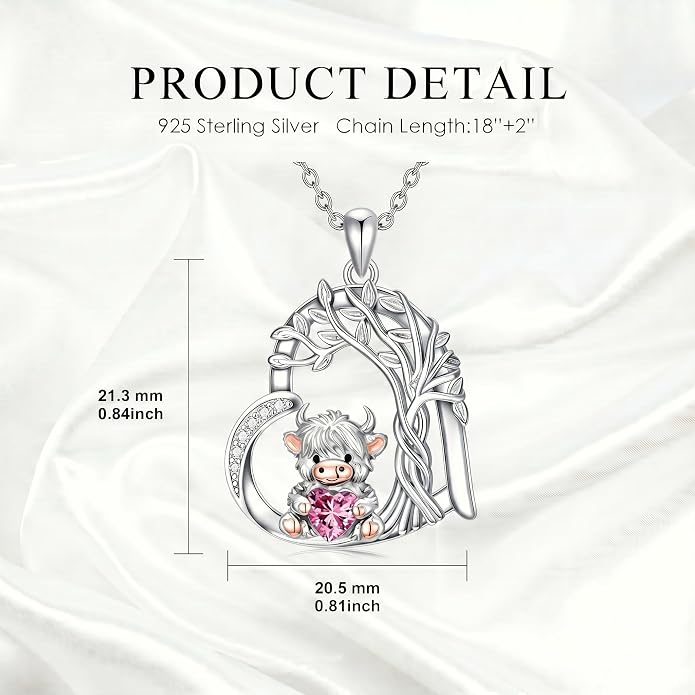 PELOVNY Teddy Bear Necklace for Women 925 Sterling Silver Bear/Highland Cow/Fox/Cat/Axolotl Birthstone Necklace Christmas Birthday Jewelry Gifts for Mom Daughter Wife Sister