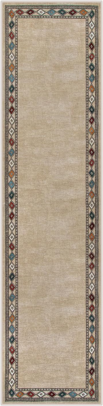 Lahome Modern Bordered Hallway Runner, 2.5x8 Rug Non-Slip Washable Kitchen Runner Rugs Non Skid Washable Ultra-Thin Soft Carpet for Hallways Bathroom Laundry Bedroom (2.5'x 8',Beige)