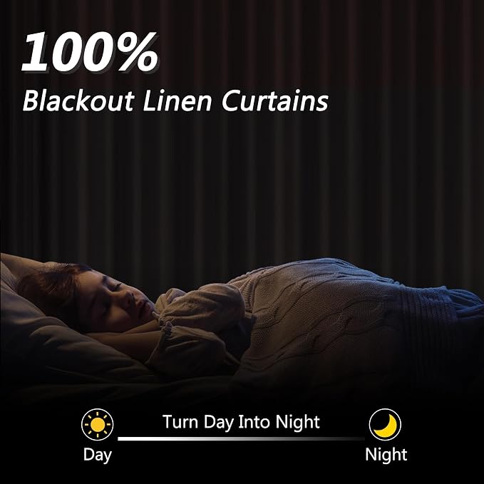 Guken Black 100% Blackout Curtains 108 Inch Length 2 Panels Set for Living Room Bedroom Back Tab Thermal Insulated Black Out Linen Drapes Room Darkening Window Curtains 52x108