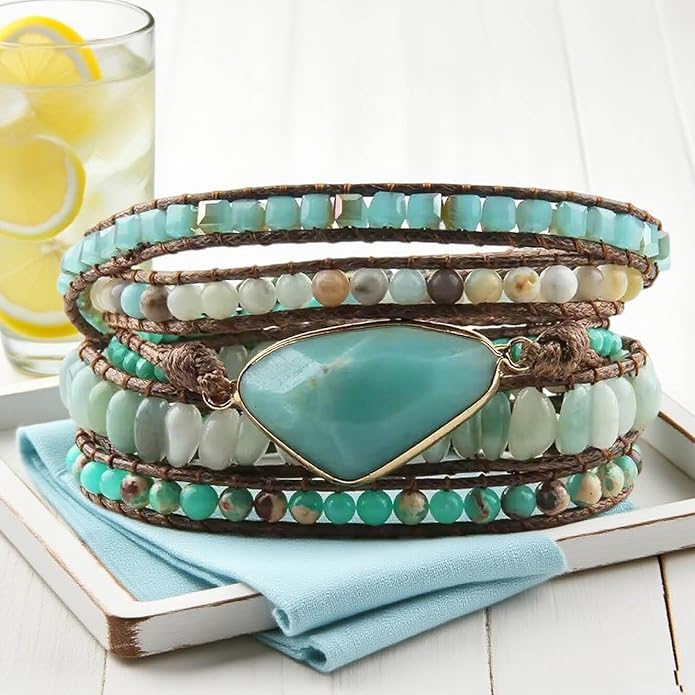 Boho Wrap Bracelet for Women, Handmade Natural Imperial Jasper Multi-Layer Stone Beaded Bracelet, Bohemian Healing Crystal Stone Jewelry Gifts