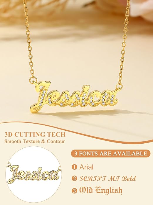Custom4U Custom Name Necklace for Women, Personalized 1-5 Name Necklace, Sterling Silver/Stainless Steel 14K Gold Plated Nameplate Necklaces, Gift for Mom Wife Anniversary Birthday with Box