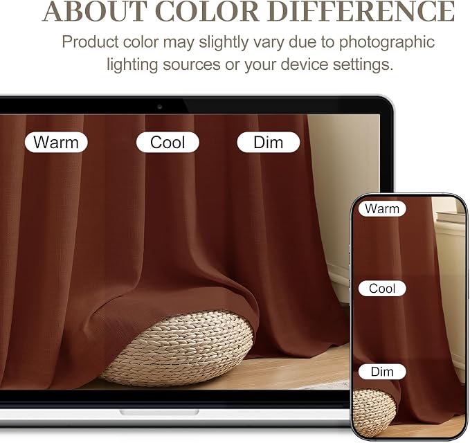 IVAPUPU Pinch Pleated Linen Curtains 96 Inches Long for Living Room, Semi Sheer Light Filtering Memory Trained Pleated Curtain Back Tab Drapes for Farmhouse with Hooks Rings, Chestnut Brown, 2 Panels