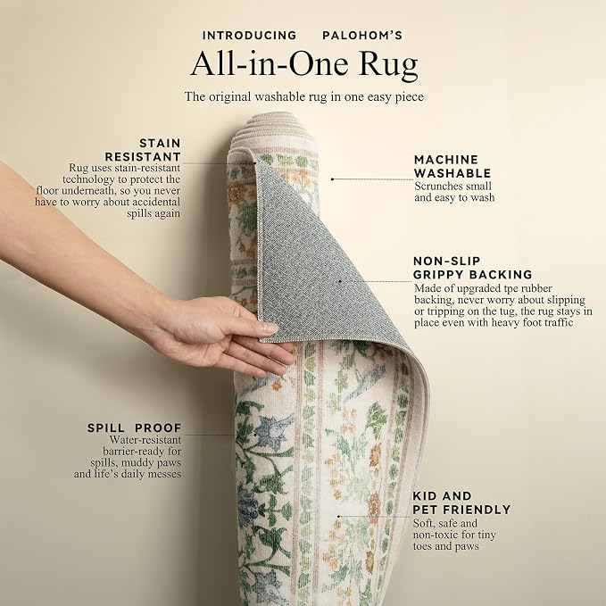 9x12 Area Rugs for Living Room: Washable Bedroom Rug Vintage Area Rug Stain Resistant Non Slip Low Pile Lightweight Soft Carpets for Dining Room Kitchen Nursery Kids Room Farmhouse Home Office