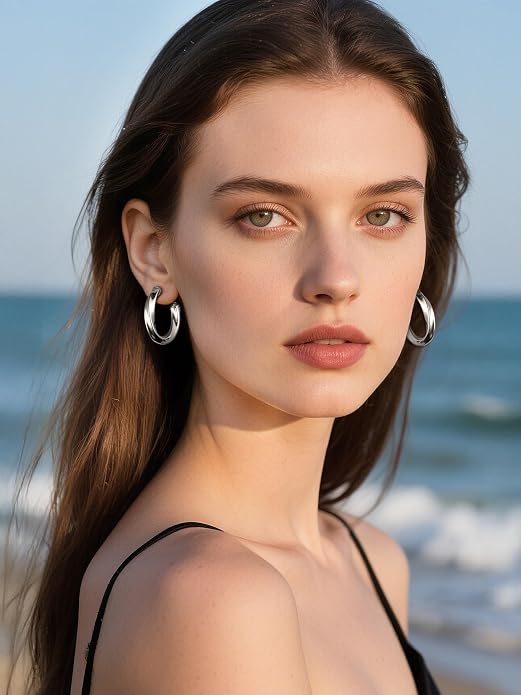 Stainless Steel Chunky Hoop Earrings For Women, Minimalist and Chic, Black/Gold Plated, Round Hoops Earrings Hypoallergenic, Size: 30mm/40mm/60mm/80mm, Come with Box