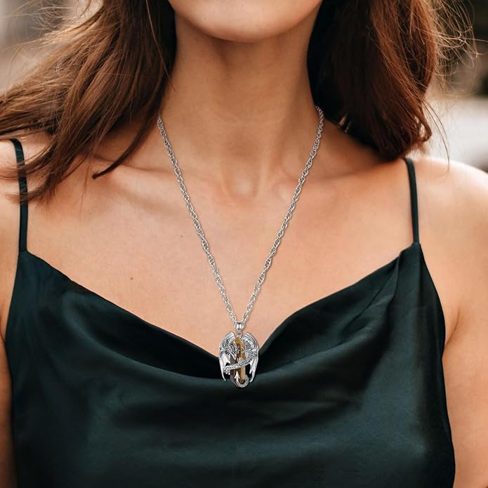 INFUSEU Unique Dragon Necklaces with Healing Crystal Stone for Men Women, Personalized Spiritual Gifts, 24 Inch Chain