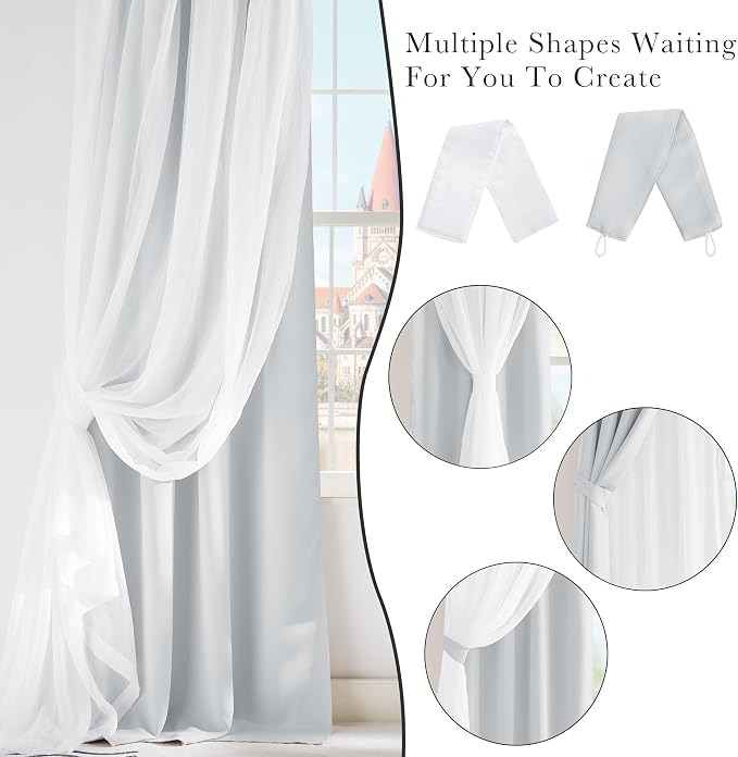 PONY DANCE Greyish White Bedroom Blackout Curtains 90 Inch with Sheer Overlay, Room Darkening Curtains Double Layer Window Drapes for Living Room Decor, 2 Panel Sets, 52 x 90 Inch, Greyish White