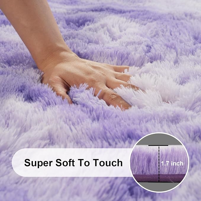 3x5 Rugs for Bedroom, Fluffy Area Rugs for Living Room, Small Fuzzy Shag Soft Non-Slip Carpet for Kids Girls and Boys Nursery Dorm Indoor Room Home Decor (3ft X 5ft, Tie-Dyed Purple)