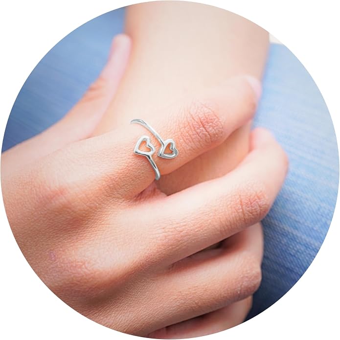 18k Gold Plated Simple Minimalist Heart Adjustable Stackable Halo Ring Band for Women Valentines Day Gifts for Her Comes with a Gift Box