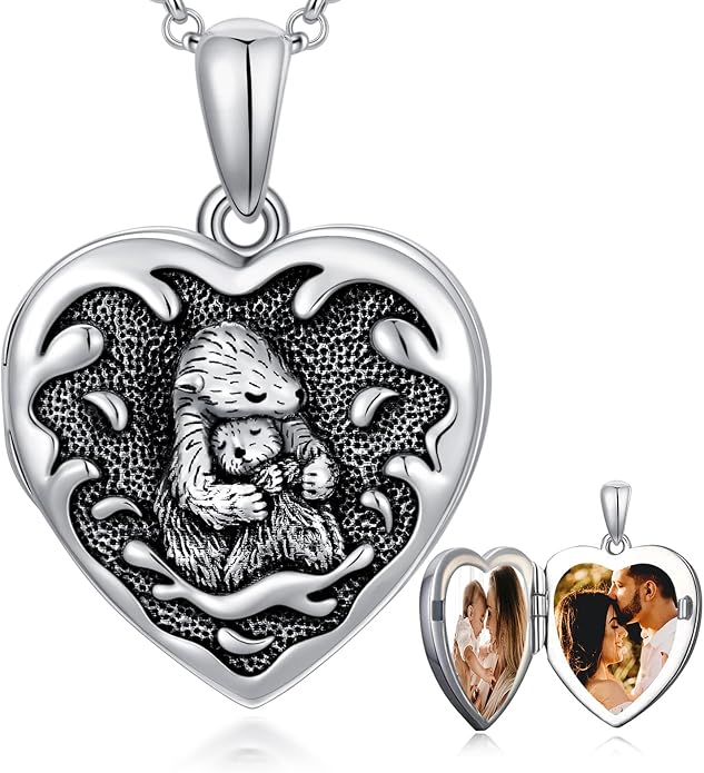 SOULMEET Personalized Silver Locket Necklace That Holds Pictures Photo Keep Someone Near to You, Memorial Custom Lockets Necklaces Letters Engraving for His Her