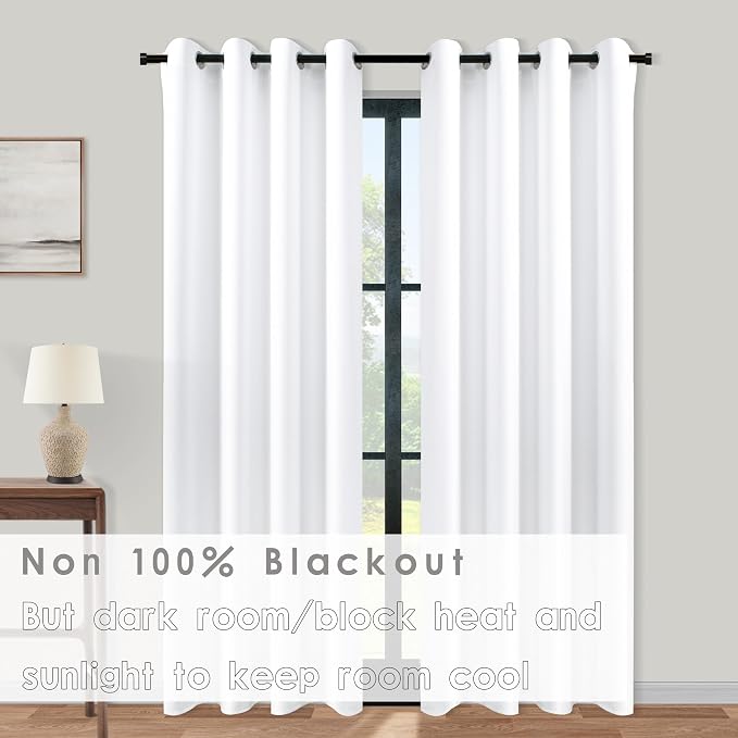 KOUFALL 52x92 Inch Length White Blackout Curtains for Bedroom