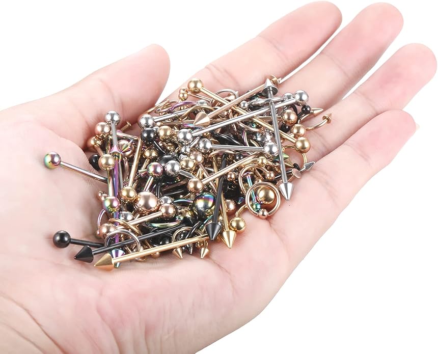 Xpircn 150PCS Piercing Kit Jewelry Stainless Steel Lip Nose Tongue Tragus Cartilage Daith Eeybrow Belly Button Rings Body Piercing Tools 14G 16G 20G