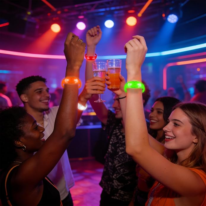 24 Pack Light UP Bracelets Sound Activated Flashing Wristbands Music Control Glow in the Dark Bracelets for Rave Game Prizes Carnival Concerts Night Events Mardi Gras Party Favors