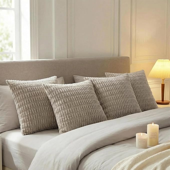 Fancy Homi 4 Packs Decorative Throw Pillow Covers for Living Room Couch Bed, Modern Farmhouse Boho Home Décor Accent Cushion Case, 20" x 20", Taupe