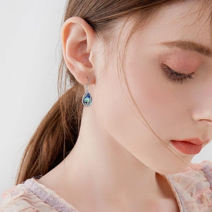 Abalone Shell Dangle Drop Earrings for Women 925 Sterling Silver Filigree Bohemian Earrings Jewelry Gift