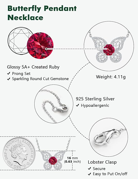 925 Sterling Silver Birthstone Necklaces for Women, Dainty Cute Dragonfly/Butterfly Pendant Necklace, Great Christmas/Anniversary Jewelry for Mother