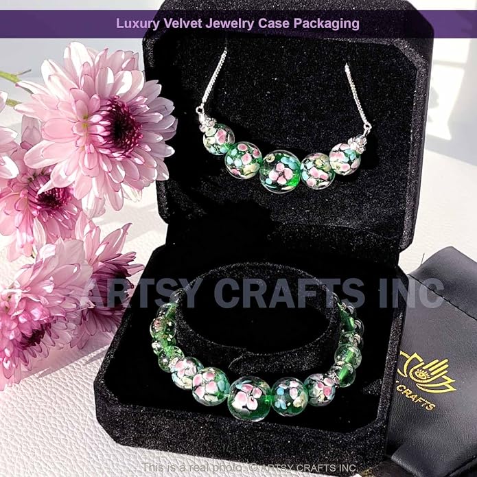 ARTSY Crafts Lily Garden Glow in the Dark Firefly Bead Bracelets Necklaces, Handmade in USA Murano Glass Jewelry, Flower Luminous Beads Mermaid Crystal Bracelet Bangle