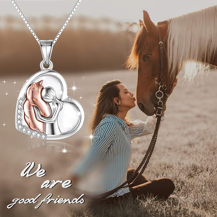 YFN Horse Pendant Necklace Jewelry 925 Sterling Silver Women Embrace Horse Gift For Women