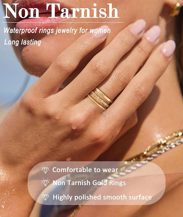KAERUN Stackable Gold Rings for Women Non Tarnish Dainty 14K Gold Plated Stacking Rings Cubic Zirconia Thumb Ring Set Trendy Statement Wedding Bands Promise Engagement Rings for Women Size 6-10