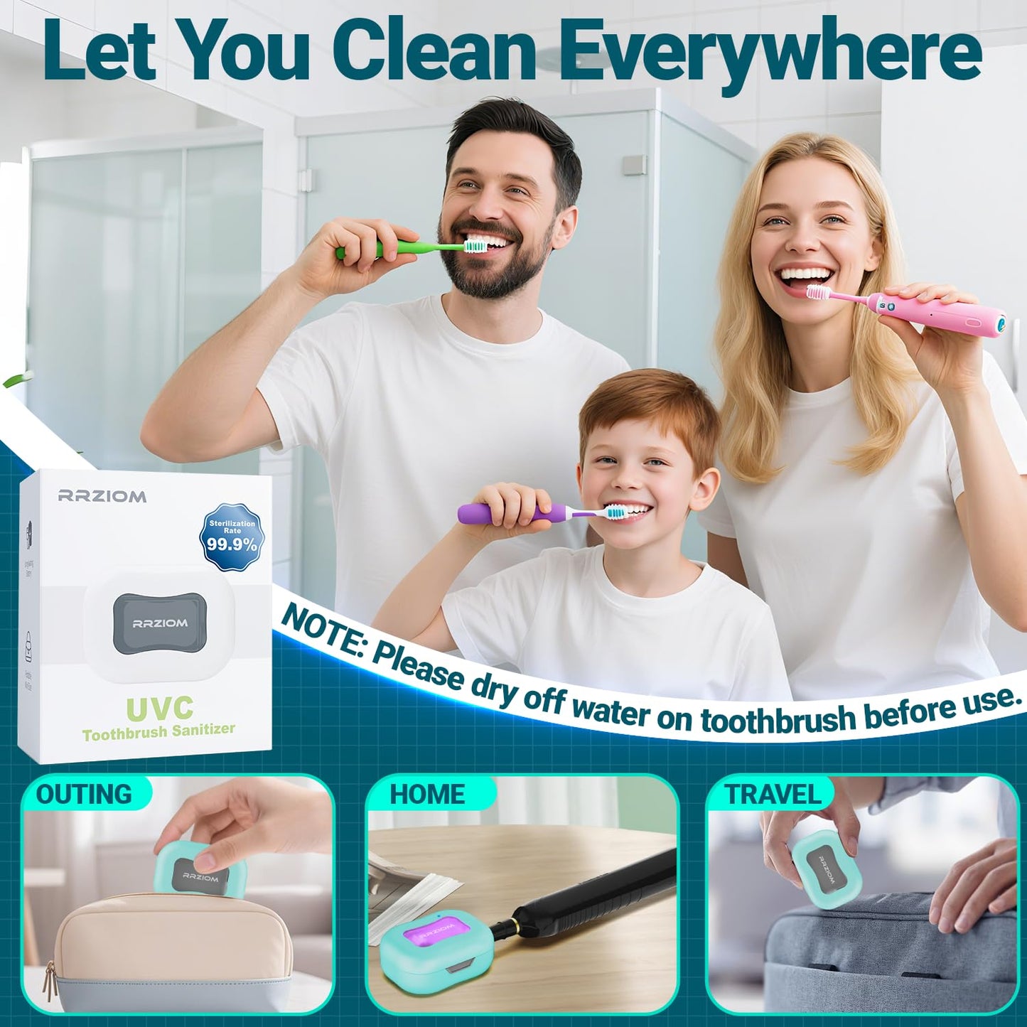 Toothbrush Sanitizer Case, RRZIOM Portable Toothbrush Covers Rechargeable, Rechargeable Toothbrush Cleaner Holder Case for Travel Home, Detachable Toothbrush Cover Cap for All Toothbrushes (Blue)