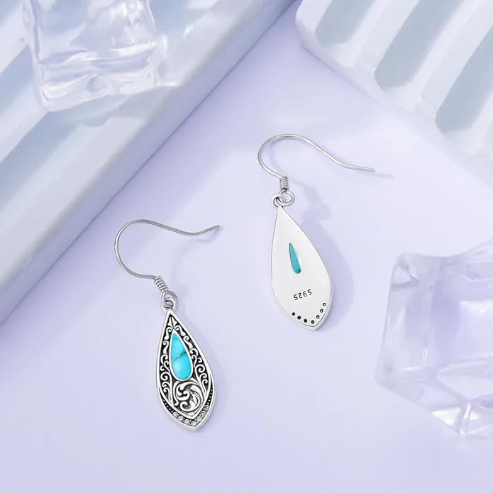 PROESS Moonstone Turquoise Malachite Dangle/Hoop Earrings 925 Sterling Silver Infinity/Wave/Celtic Knot/Clover Filigree Teardrop Earrings Jewelry Presents for Women