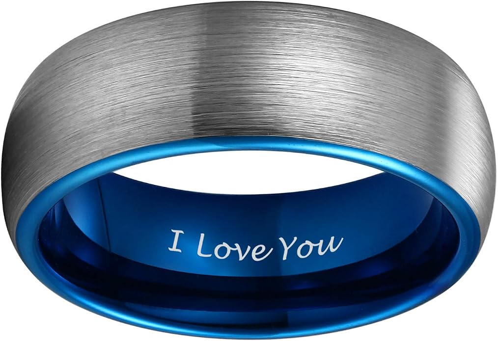 TRUMIUM 4mm 6mm 8mm Tungsten Ring Wedding Band for Men Women Engraved I Love You Matte Brushed Comfort Fit Size 4-15