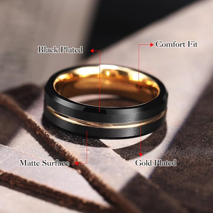 King Will Tungsten Carbide Wedding Band for Men Women-6/8/10mm Width Multicolor Available with Grooved Center Wedding Ring Suitable for Work, Gym Comfort Fit Size 4-16