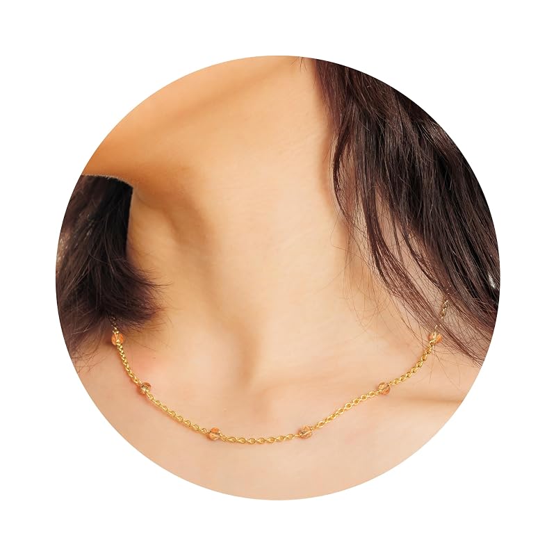 Citrine Necklace for Women, Premium Beaded Gold Necklaces for Women - Tarnish Free 18K Gold Vermeil Certified S925 Classic Statement Necklace Gold Jewelry for Women - Mothers Day Gifts for Mom Wife