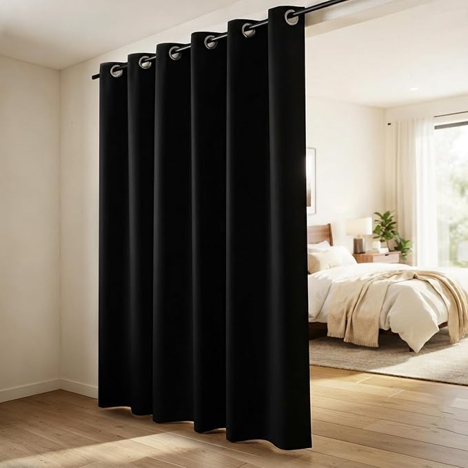 KOUFALL Extra Wide Curtains Black Out 84 x 96 Inch Long, 8FT Floor to Ceiling Length Grommet Thermal Room Divider Curtains for Bedroom Living Room,1 Panel, Black