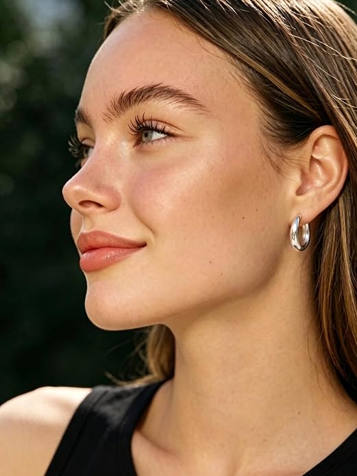 Bestyle Gold Huggies Earrings for Women Hypoallergenic 925 Sterling Silver Post Huggie Hoop Earrings Thick Lightweight Small Hoop Earrings 8/10/12/14mm