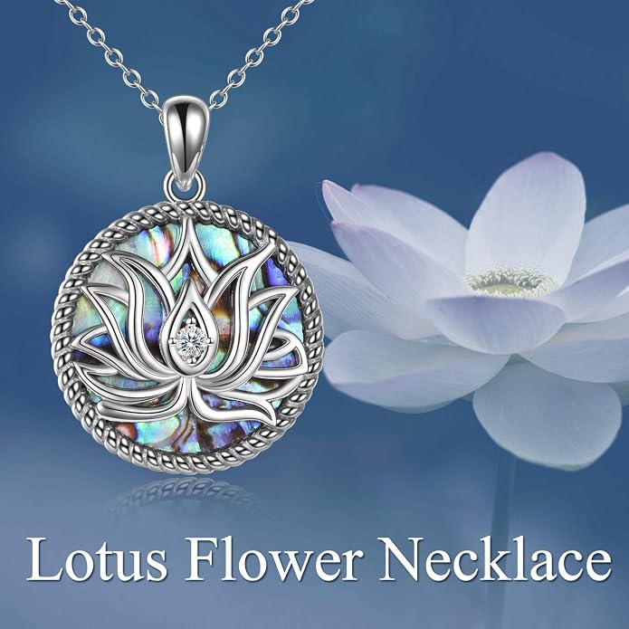 ONEFINITY Lotus Necklace 925 Sterling Silver Moonstone Pendant Necklace Yoga Lotus Jewelry for Women