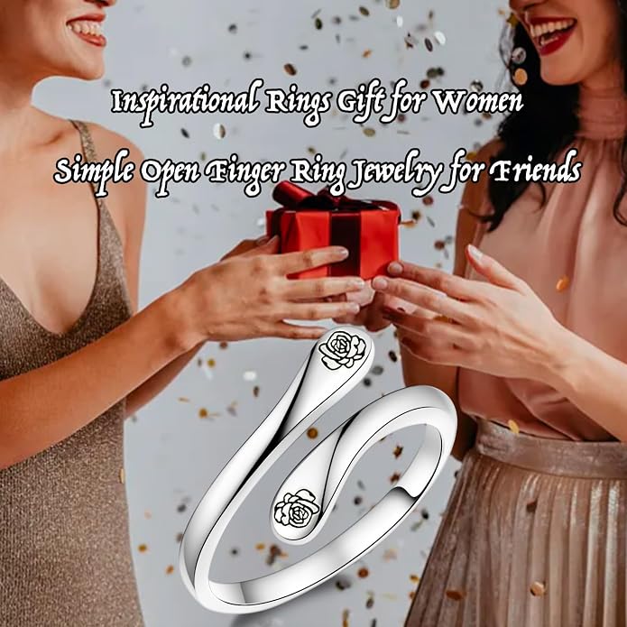 Fookduoduo 925 Sterling Silver Ring Inspirational Jewelry adjustable Wrap Open Rings for Women