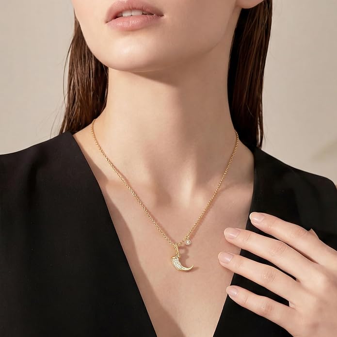 Fashion Dainty Necklace for Women - 14K Gold Plated Detachable Pendant with Cubic Zirconia Accent, Hypoallergenic Layering Jewelry for Women, Trendy Storm Charm Necklace for Daily Wear & Gifting