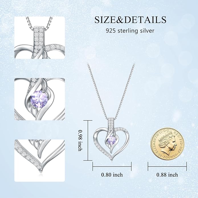 Birthstone Necklace Gifts for Women, 18K Gold-plated Sterling Silver Love Heart Necklace Durable Box Chain Women Jewelry Gifts for Her 20"