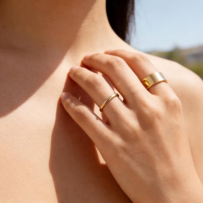 14K Gold Filled Rings for Women, Dainty Stacking Rings for Women, Thin Gold Band Ring Plain Statement Ring Comfort Fit Size 6-10