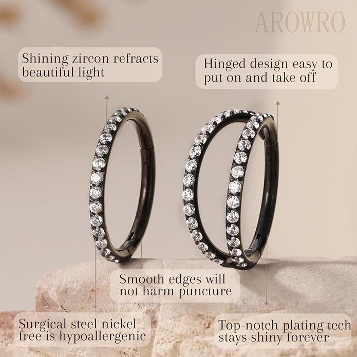 AROWRO Conch Piercing Jewelry Septum Jewelry Nose Rings Hoops 20G 18G 16G 316L Surgical Steel Hinged Segment Ring Hoop Helix Daith Rook Tragus Cartilage Piercing Jewelry