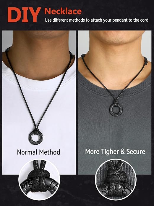 FaithHeart Norse Runes Triangle Learther Chain and Runes Round Leather Necklace