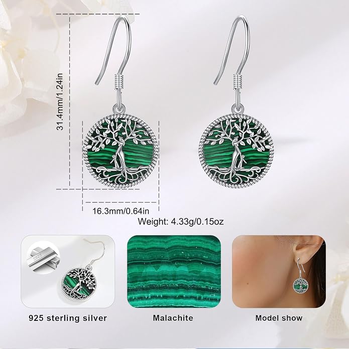 Vito 925 Sterling Silver Teardrop Earrings for Women, Moonstone Turquoise Drop Dangle Earrings Cat Snake Turtle Tree of Life Leverback Earrings Boho Jewelry Gift for Mom Wife