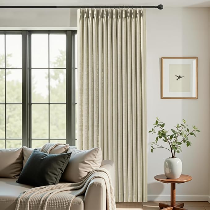 IVAPUPU Linen Pinch Pleated 84 Inch Curtains for Living Room, Semi Sheer Airy Privacy Linen Blend Curtain Memory Trained Back Tab Drapes with Hooks Rings for Bedroom Dining Room, 2 Panels, W40xL84