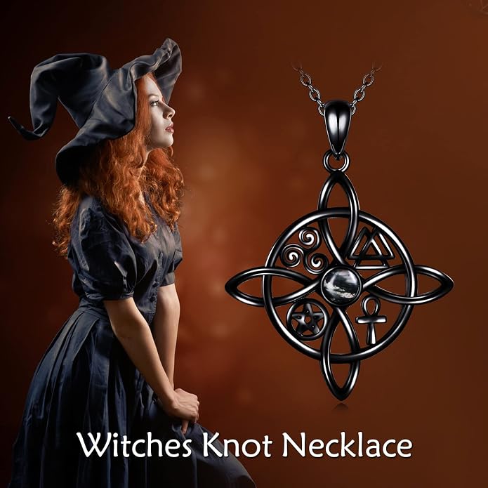 YAFEINI Sterling Silver Witches Knot Pendant Necklace - Celtic Cross Witch Jewelry Amulet Gifts for Women