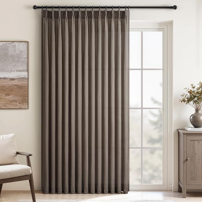 Topfinel 102 Inch Curtains 1 Panels Set,One Packs Pinch Pleat Back Tab Linen Window Semi Sheer Privacy Thick Decorative Curtain Drapes for Living Room Bedroom,72x102 in Long,Burlywood