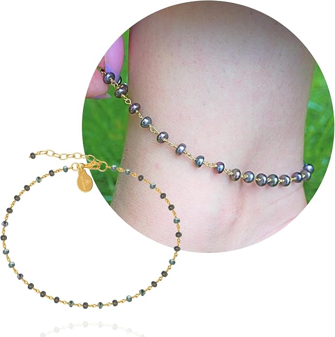 Dainty Gemstone Anklet for Women – 10 Inch Adjustable Anklet with 1 Inch Extender, Gold or Silver Plated Foot Jewelry, Minimalist Boho Style Gift