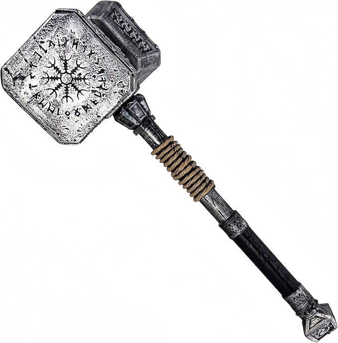 LOOYAR Norse Thunder Hammer Foam Prop for Costume Play & Reenactment | Norse thunder hammer design PU foam Detachable head and handle Lightweight safe construction For LARP cosplay Halloween