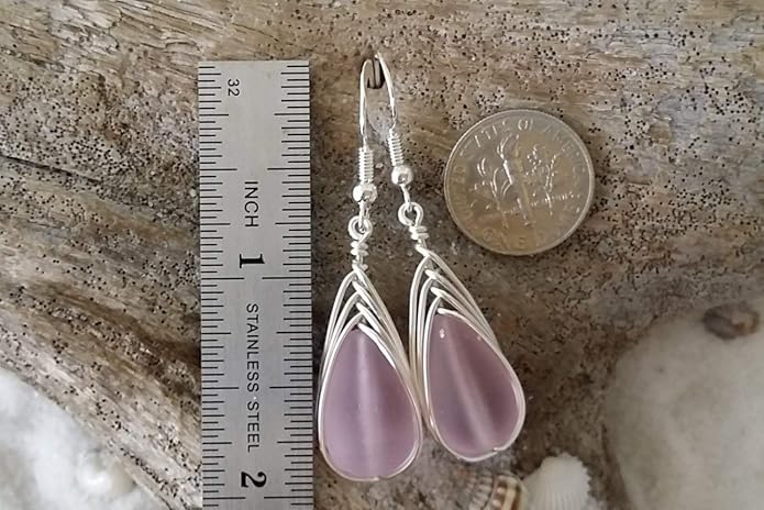 Handmade Sea Glass Earrings, Hawaiian Jewelry, Wire Braided Earrings Teardrop Earrings, Beach Jewelry Sea Glass Jewelry For Women Birthday Gift