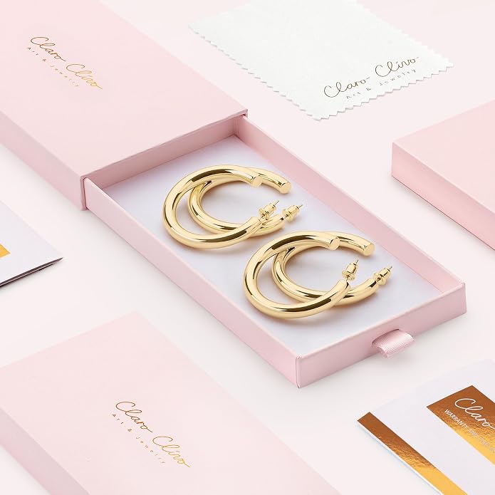14K Gold-Plated, Lightweight, Open Hoop Earrings For Women
