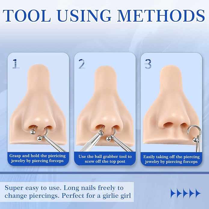ONESING 2Pcs Piercing Ball Grabber Tool for Changing Jewelry, Stianless Steel Flat Back Earring Applicator Internally Threaded Push Pin Piercing Grabber Tool, Anti Slip 4 Claw Gem Ball Grabber Tool