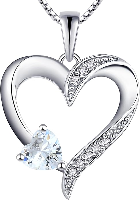 YL Heart Necklace 925 Sterling Silver Love Heart Pendant Birthstone Jewelry for Women