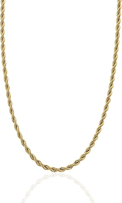 CRAFTD - Gold Rope Link Chain - Durable 18K Gold & 316L Stainless Steel - Waterproof, Heat & Sweat Resistant - Gifts for Men - Men's Jewelry