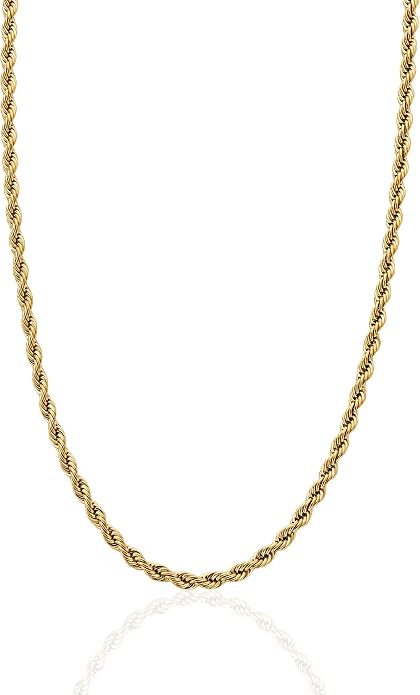 CRAFTD - Gold Rope Link Chain - Durable 18K Gold & 316L Stainless Steel - Waterproof, Heat & Sweat Resistant - Gifts for Men - Men's Jewelry
