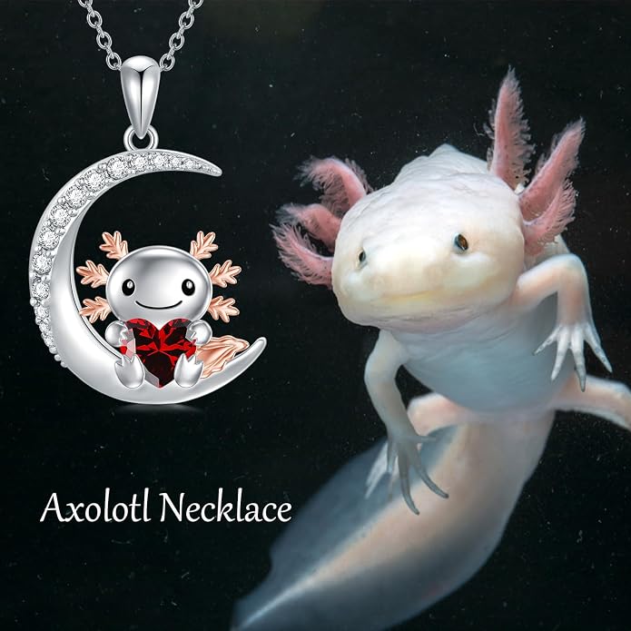 PROESS Animal Birthstone Necklace 925 Sterling Silver Otter/Axolotl/Hippo/Elephant/Dachshund/Monkey/Red Panda Pendant Necklace Animal Birthstone Jewelry Gifts for Women
