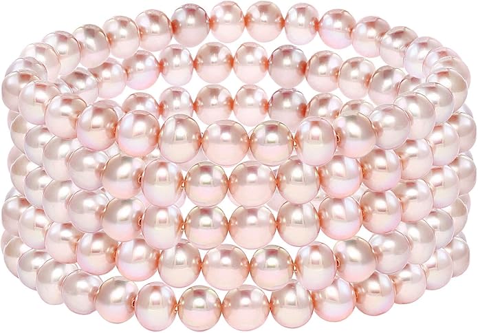 Blue Ocean Pearls Round Freshwater Cultured Pearl Bride & Bridesmaid 8" Stretch Strand Bracelet - Choice of Pearl Size and Color